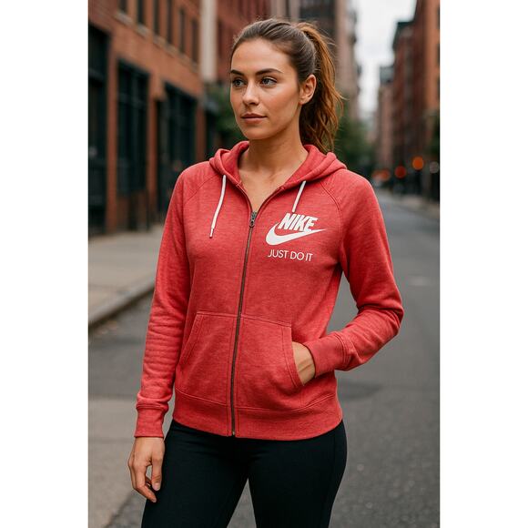 Nike Just Do It Zip Hoodie Women's Small Peach Pink Lightweight Jacket - Picture 1 of 8